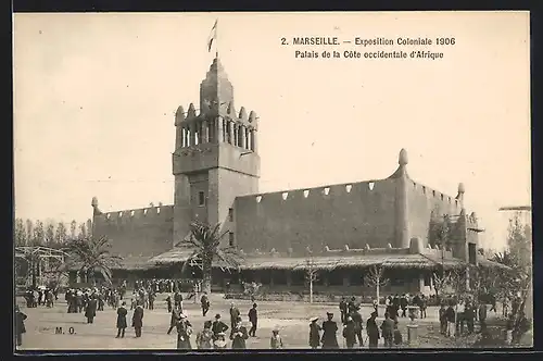 AK Marseille, Exposition Coloniale 1906, Palais de la Cote occidentale d`Afrique