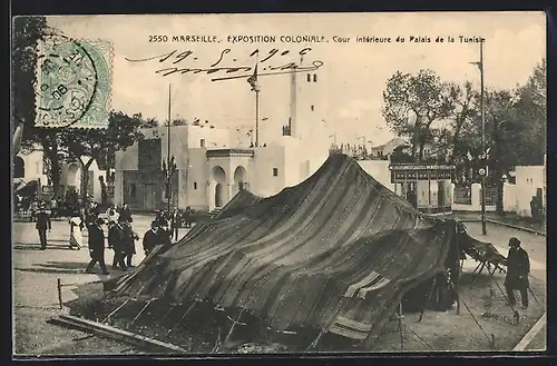 AK Marseille, Exposition Coloniale 1906, Cour intérieure du Palais de la Tunisie