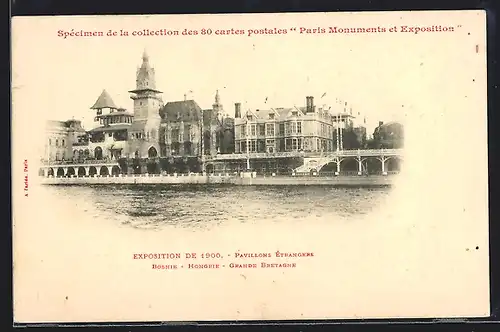 AK Paris, Exposition de 1900, Pavillons Entrangers, Bosnie - Hongie - Grande Bretagne