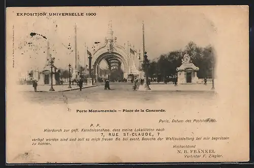 AK Paris, Exposition universelle de 1900, Porte Monumentale, Place de la Concorde