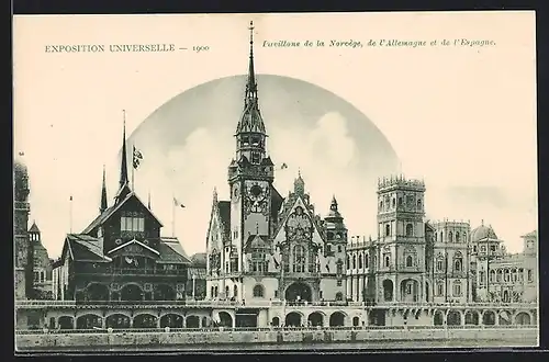 AK Paris, Exposition universelle de 1900, Pavillons von Norwegen, Deutschland und Spanien