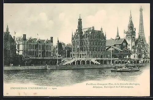 AK Paris, Exposition universelle de 1900, Pavillons étrangers, Grande-Breiagne, Belgique, Norvège et le Allemagne