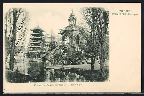 AK Paris, Exposition universelle de 1900, Une partie du Lac au Pied de la Tour Eiffel
