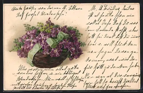 Künstler-AK Meissner & Buch (M&B) Nr. 2185: Korb mit violetten Blumen