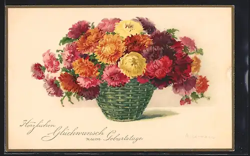 Künstler-AK Meissner & Buch (M&B) Nr. 2138: verschiedene farbige Blumen im hübschen Topf