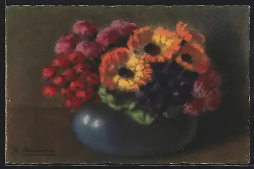 Künstler-AK Meissner & Buch (M&B) Nr. 2287: Blause Vase mit bunten Blumen