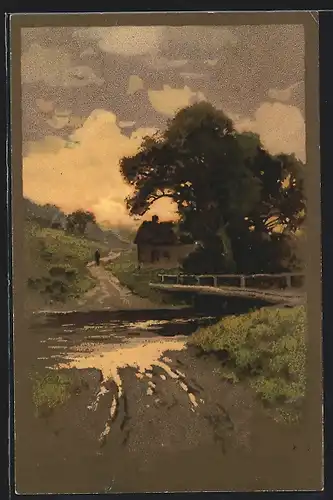 Künstler-AK Meissner & Buch (M&B) Nr. 1368: Landschaft mit Brücke und Haus