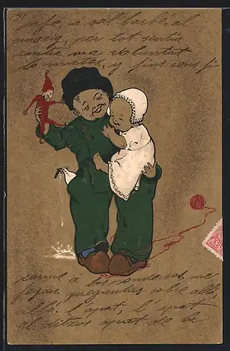 AK Niederländischer Junge kümmt sich um den kleinen Bruder