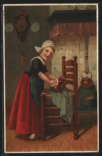 Künstler-AK Meissner & Buch (M&B) Nr. 1375: Von Haus und Herd, Kleine Küchenmagd