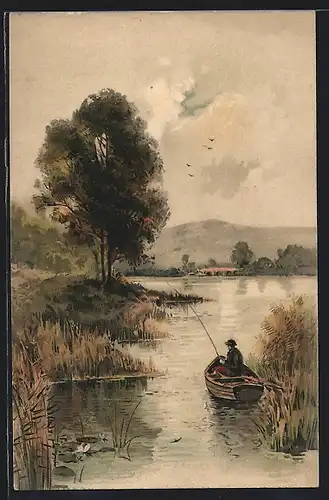 Künstler-AK Meissner & Buch (M&B) Nr. 1266: Mann im Boot angelt
