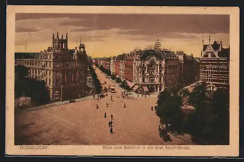 AK Düsseldorf, Blick vom Bahnhof in die Graf Adolf-Strasse