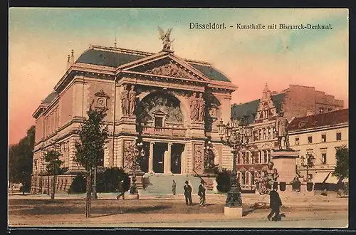 AK Düsseldorf, Kunsthalle mit Bismarck-Denkmal