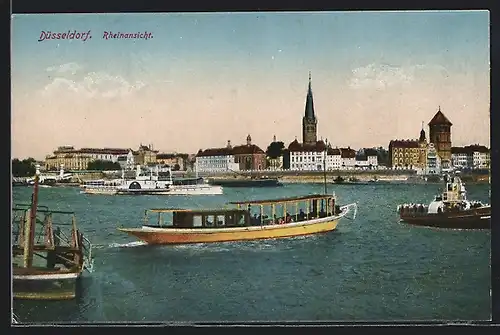 AK Düsseldorf, Rheinansicht mit Dampfer