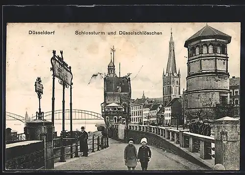 AK Düsseldorf, Schlossturm und Düsselschlösschen