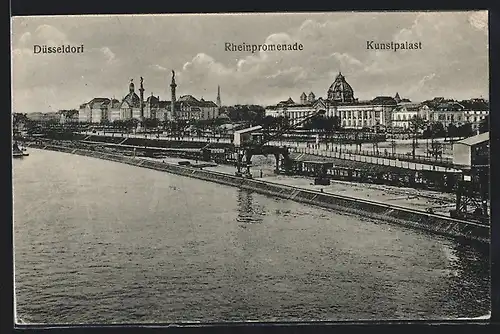 AK Düsseldorf, Rheinpromenade mit Kunstpalast