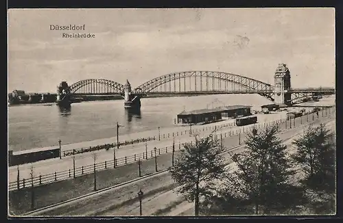 AK Düsseldorf, Blick auf die Rheinbrücke