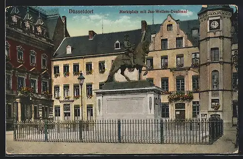 AK Düsseldorf, Marktplatz mit Jan-Wellem-Denkmal