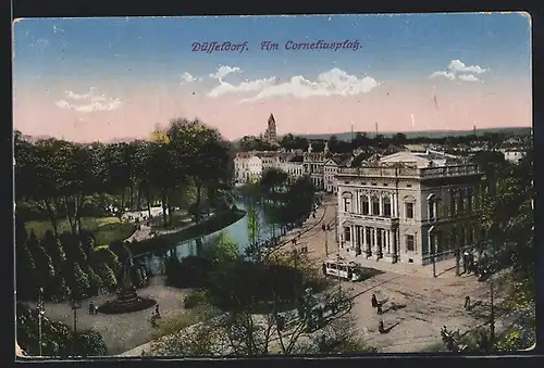AK Düsseldorf, Strassenbahn am Corneliusplatz
