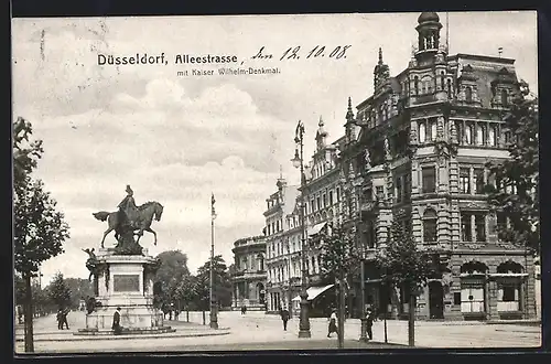 AK Düsseldorf, Alleestrasse mit Kaiser Wilhelm-Denkmal