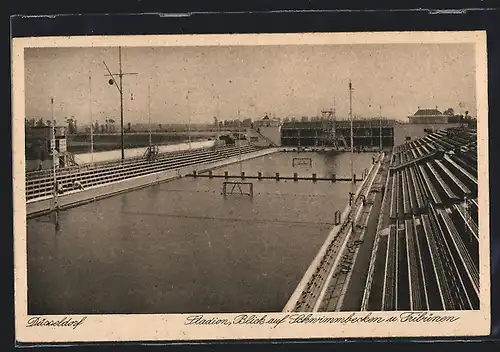 AK Düsseldorf, Stadion, Blick auf Schwimmbecken & Tribüne