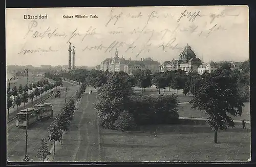 AK Düsseldorf, Kaiser Wilhem-Park mit Strassenbahn