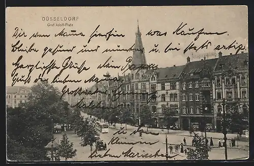 AK Düsseldorf, Graf Adolf-Platz mit Strassenbahn