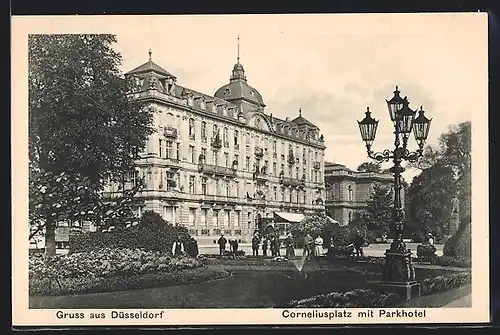 AK Düsseldorf, Corneliusplatz mit Parkhotel