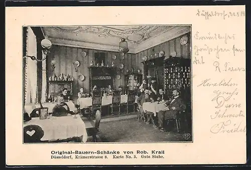 AK Düsseldorf, Gasthaus Bauern-Schänke von Rob. Krall, Krämerstrasse 8, Innenansicht