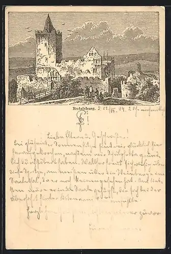 Vorläufer-Lithographie Ganzsache PP9F368: Rudelsburg, 1895, Besucher bei der Ruine