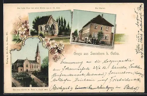 AK Sonneborn b. Gotha, Neue Kirche St. Petri u. Pauli 1898, Pfarrei, Der hohe Chor der alten Kirche aus d. 13. Jhdt.