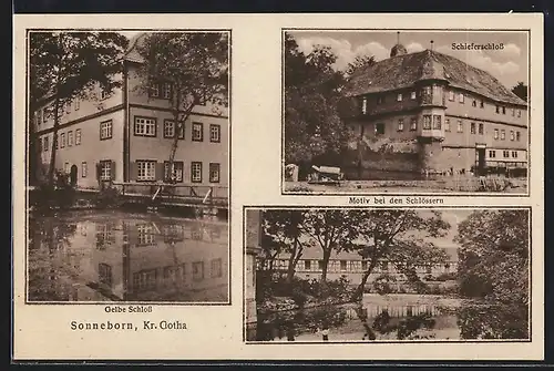 AK Sonneborn /Kr. Gotha, Gelbe Schloss, Schieferschloss, Motiv bei den Schlössern