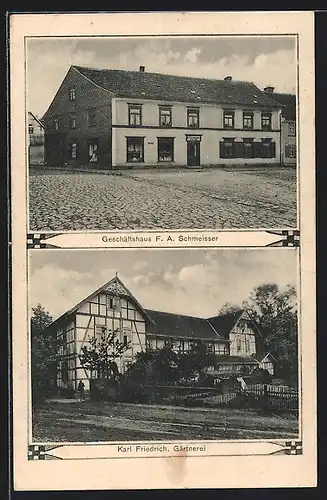 AK Gebesee, Geschäftshaus F. A. Schmeisser, Gärtnerei Karl Friedrich