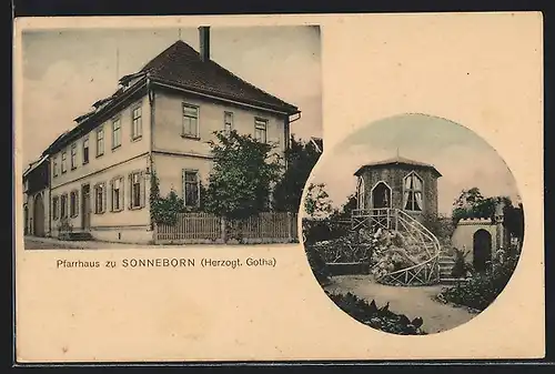 AK Sonneborn /Gotha, Pfarrhaus, Pavillon in einem Park