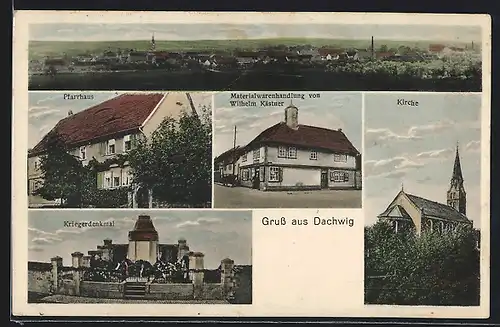 AK Dachwig, Handlung von Wilhelm Kästner, Pfarrhaus, Kriegerdenkmal