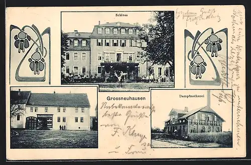 AK Grossneuhausen, Haus Albert Eichhorn, Dampfmolkerei, Schloss