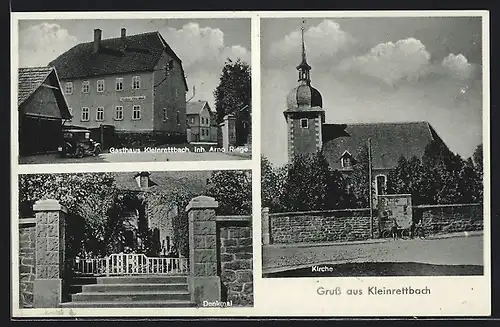 AK Kleinrettbach, Gasthaus Arno Riege, Denkmal und Kirche