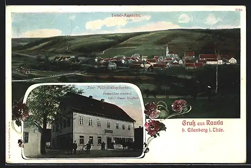 AK Rauda, Patzschkes Gasthof Zur Mühltalspforte, Ortsansicht