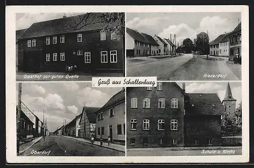 AK Schallenburg bei Sömmerda, Gasthof zur guten Quelle, Strassenpartien Ober- und Niederdorf