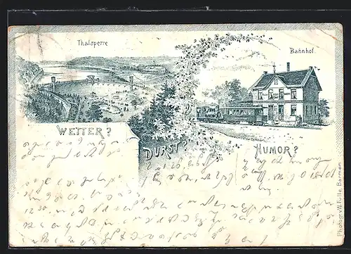 Vorläufer-Lithographie Remscheid, 1894, Bahnhof Stadtwald mit Gasthof Dondit