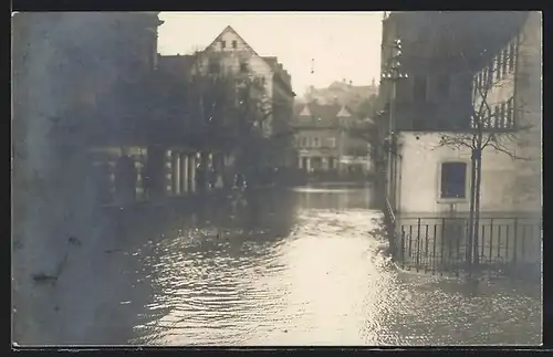 Foto-AK Meissen, Martinsbrücke, Hochwasser 1920
