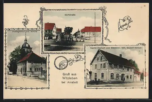 AK Witzleben, Gastwirtschaft und Bäckerei, Postagentur und Kirche, Dorfstrasse