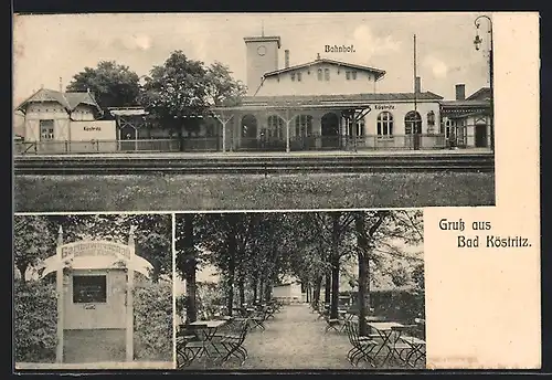 AK Bad Köstritz, Gartenwirtschaft Bahnhof Köstritz, Eingang, Bahnhof