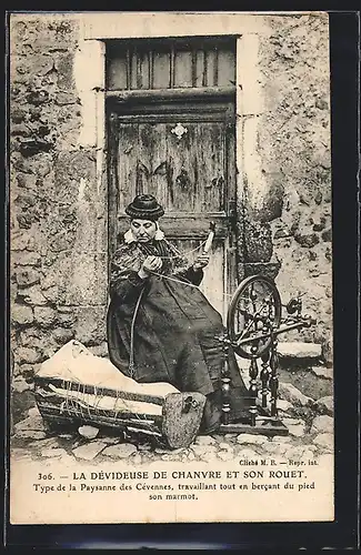 AK Le Dévideuse de Chanvre et son rouet, Languedoc-Roussillon
