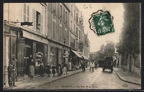 AK Ermont, La Rue de la Gare, Strassenpartie