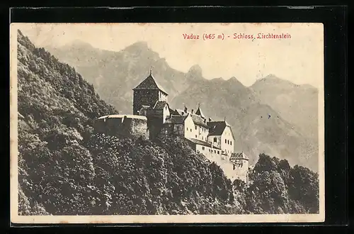 AK Vaduz, Blick auf Schloss Liechtenstein mit Alpenmassiv