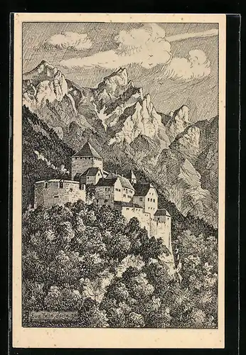 Künstler-AK Eugen Felle: Vaduz, Schloss Liechtenstein