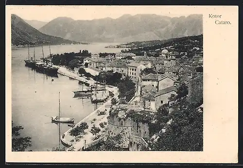 AK Kotor, Ortsansicht mit Hafenpanorama