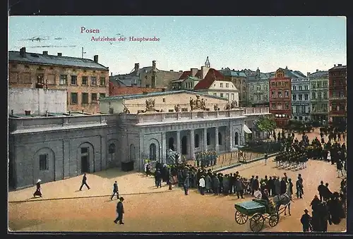 AK Posen / Poznan, Aufziehen d. Hauptwache, Pferdekutschen