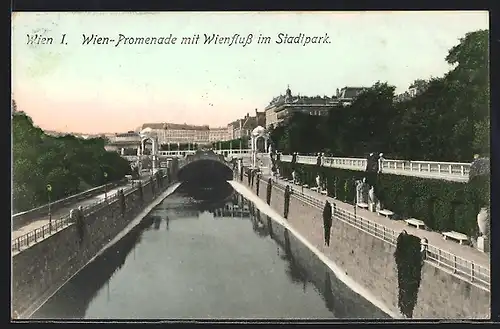 AK Wien, Wien-Promenade mit Wienfluss im Stadtpark