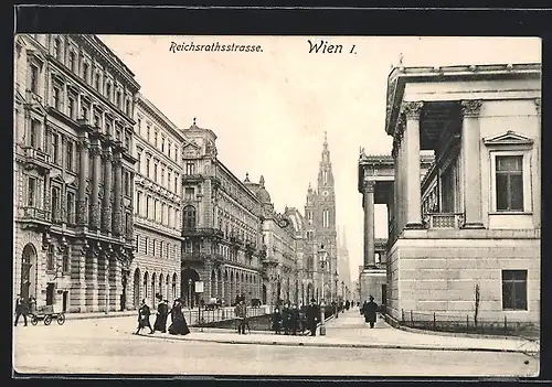 AK Wien, Reichsrathstrasse mit Passanten